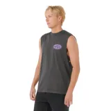 Musculosa negra con logo ovalado de Rip Curl en el pecho, sin mangas y corte recto.