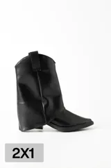 Botas texanas negras de ecocuero con botamanga, taco de 4 cm y caña de 18 cm.