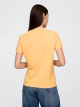 Remera de algodón de corte clásico, con cuello redondo y mangas cortas, en color verde menta.