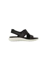 Sandalias negras con tiras de cuero y ajuste con velcro, con suela blanca y tecnología ECCO FLUIDFORM™ Direct Comfort.