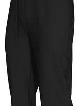 Pantalón de jogging negro con cintura y puños elásticos, cordón ajustable y bolsillos laterales. Presenta una cinta con el logo de Calvin Klein en espiga a lo largo de las piernas.