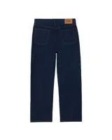 Pantalón de jean estilo baggy, de corte holgado y tiro medio, en color negro lavado. Cuenta con cinco bolsillos tradicionales, cierre de botón y bragueta con cremallera.
