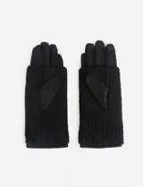 Guantes de mujer en color verde militar, con diseño combinado que presenta dedos en tejido liso y puño largo en tejido de punto acanalado.