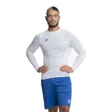 Remera térmica de manga larga Umbro, color blanco, con cuello redondo y ajuste al cuerpo. Presenta el logo de la marca estampado en el pecho.