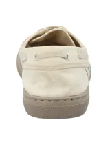 Zapatilla estilo náutico RKF modelo Napa, color beige con suela de goma marrón, confeccionada en algodón orgánico con cordones y ojalillos metálicos.