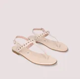 Sandalias bajas color rosa maquillaje, con tira delantera y tobillera con cristales Swarovski.