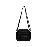 Bandolera negra New Balance con correa ajustable, bolsillo trasero y bolsillo frontal pequeño.