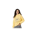 Hoodie oversize color amarillo claro, con capucha y estampa gráfica frontal de la marca con estrellas y el texto EMESTUDIOS.