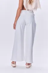 Pantalón palazzo blanco de lino, talle único (abarca de S a L).
