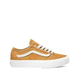 Championes Vans Old Skool Tapered VR3, color ocre con diseño a cuadros en la puntera y el talón, y la icónica banda lateral blanca.
