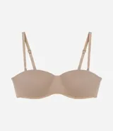 Soutien femenino modelo top, color piel, con copa hueca y tirantes removibles.