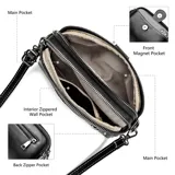 Cartera bandolera color tostado de diseño estructurado, con doble compartimiento con cierre, bolsillo frontal con solapa y tira ajustable desmontable.