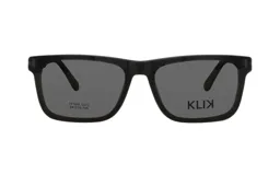 Lentes de receta marca Klik modelo 101AM, con armazón rectangular de color bordó y detalles metálicos en las esquinas.