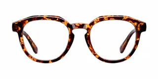 Lentes con armazón redondo de acetato con estampado carey y protección contra la luz azul.