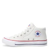 Championes de caña media Converse modelo Star Malden Street HI, color blanco con detalles en rojo y azul en la suela. Presentan cierre de cordones y puntera reforzada de goma.