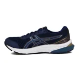 Championes de running Asics modelo Gel-Shogun 4, color azul marino con detalles en dorado y entresuela blanca.