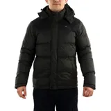 Campera puffer Diadora color verde oscuro con capucha y cierre frontal con botones a presión.