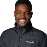 Campera puffer Columbia modelo Powder Lite II, color negro, con tecnología termorreflectiva Omni-Heat, cuello alto, cierre frontal y bolsillos laterales con cremallera.