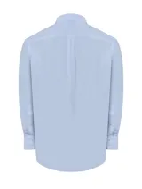 Camisa de manga larga RKF con estampado de microcuadros en tonos azul y blanco. Presenta cuello button-down, cierre frontal con botones, bolsillo en el pecho con logo bordado y puños con botones.