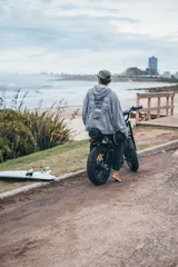 Hoodie de color gris con efecto lavado, corte oversize y capucha. Presenta un estampado gráfico en la espalda con motivos playeros, palmeras, flores y la inscripción Glassy Waves Club.