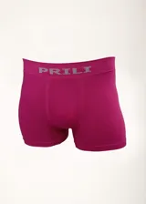 Boxer de microfibra liso color fucsia, sin costuras, con elástico en la cintura con la marca Prili en color plateado.