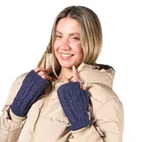 Guantes sin dedos de tejido de punto con diseño de ochos en color azul oscuro.