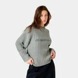 Sweater de punto acanalado Eme Studios, de corte oversize, color verde, con cuello redondo y el logotipo de la marca bordado en el pecho.