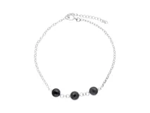 Pulsera de plata 925 con cadena de eslabones y tres circonias negras redondas.