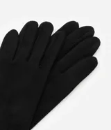 Guantes femeninos de diseño liso, confeccionados en poliéster con acabado tipo gamuza, sin puño y de corte clásico.