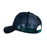 Gorro Capslab unisex con visera curva, paneles frontales negros y paneles traseros de malla negra. Presenta un parche bordado con la imagen del Joker y detalles en verde.