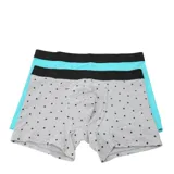 Pack de dos boxers North Sails, uno de color verde agua liso y otro gris con estampado de pequeños puntos negros. Ambos cuentan con cintura elástica negra con el logo de la marca.