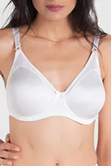Soutien blanco con aro y copas moldeadas reforzadas, sin costura. Confeccionado con tela que contiene fibra LYCRA®. Breteles elásticos anchos regulables.