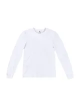Remera básica de manga larga con cuello redondo, confeccionada en tejido liso de algodón.