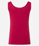 Musculosa básica de poliamida color naranja, con escote en U y breteles anchos. Diseño ajustado al cuerpo, ligero y fresco.
