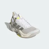 Championes de entrenamiento Adidas Rapidmove ADV 2, color blanco con detalles en beige y toques de amarillo neón. Presentan un diseño técnico con exterior textil transpirable, tecnología Climacool y mediasuela con amortiguación Lightstrike Pro para mayor retorno de energía.