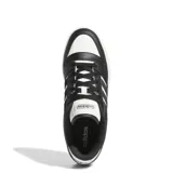 Championes Adidas Break Start de corte bajo, color negro y blanco, con las tres franjas características de Adidas en blanco sobre el lateral negro. Presentan puntera perforada y suela de goma color goma natural.
