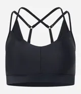 Top deportivo negro de microfibra con efecto satinado, copas removibles y correas dobles ajustables.