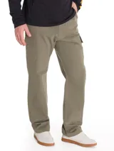 Pantalon cargo de corte recto en color verde oliva, confeccionado en sarga de algodón. Cuenta con bolsillos laterales de parche, bolsillos traseros con solapa y bolsillos cargo laterales, con cierre de cremallera.