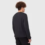 Buzo tipo crewneck de algodón orgánico, color negro, con cuello redondo y puños acanalados. Presenta un diseño liso y corte regular.