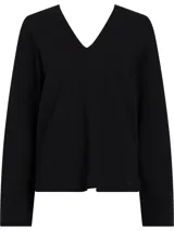 Sweater negro de lana con escote en v y mangas largas.