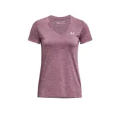 Remera deportiva Under Armour Tech Twist V-Neck color celeste jaspeado, de corte holgado, manga corta y cuello en V.