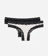 Kit de dos bombachas bikini de microfibra, una negra y otra blanca, con encaje en las sisas y moño decorativo.
