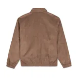 Campera de pana color marrón con cierre frontal, cuello clásico, puños elásticos y bolsillos frontales con solapa.
