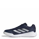 Championes Adidas Court Quick P, color azul marino con detalles plateados en los laterales. Presentan una suela blanca de goma con diseño texturizado para mayor tracción y una parte superior de malla transpirable con refuerzos sintéticos.