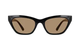 Lentes de sol Huesca modelo Aria, con montura cat-eye negra y lentes marrones.