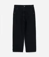 Pantalón baggy de jean azul, con bolsillos delanteros tipo cuchillo y bolsillos traseros.