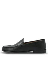 Mocasines de cuero negro con diseño clásico tipo penny loafer, con costuras reforzadas en el empeine y suela mixta de cuero y goma.