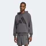 Buzo con capucha Adidas de corte estándar, confeccionado en felpa francesa. Presenta un diseño de hombros caídos, bolsillo tipo canguro, puños y bajo acanalados, y el logo de las 3 Barras estampado en gran tamaño en el pecho.