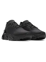 Championes de entrenamiento Under Armour modelo Halo Trainer, color negro. Presentan una estructura robusta con amortiguación reactiva UA HOVR, parte superior con perforaciones para ventilación y contrafuerte externo en el talón para mayor estabilidad.