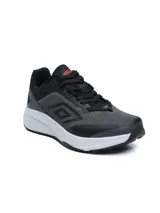 Championes de running Umbro Rad para hombre, color negro con entresuela blanca y detalles en rojo.